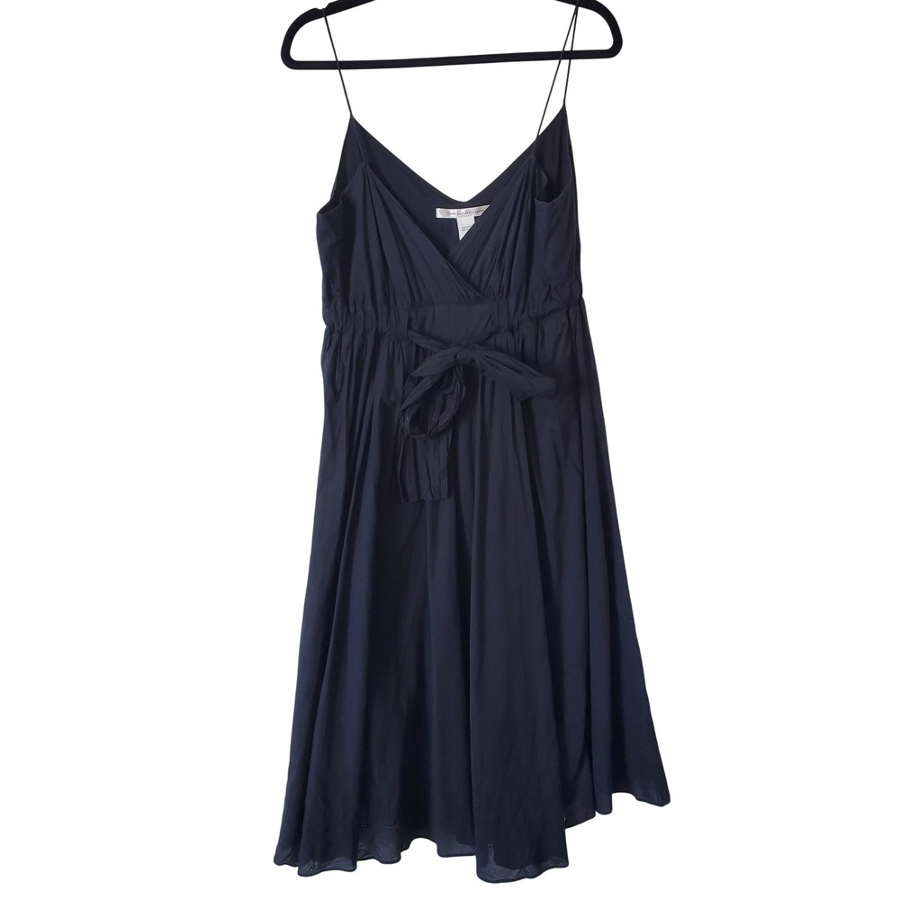 Diane‎ von Furstenberg Cotton A-Line Midi Dress Size 10 Tie Waist Black Empire